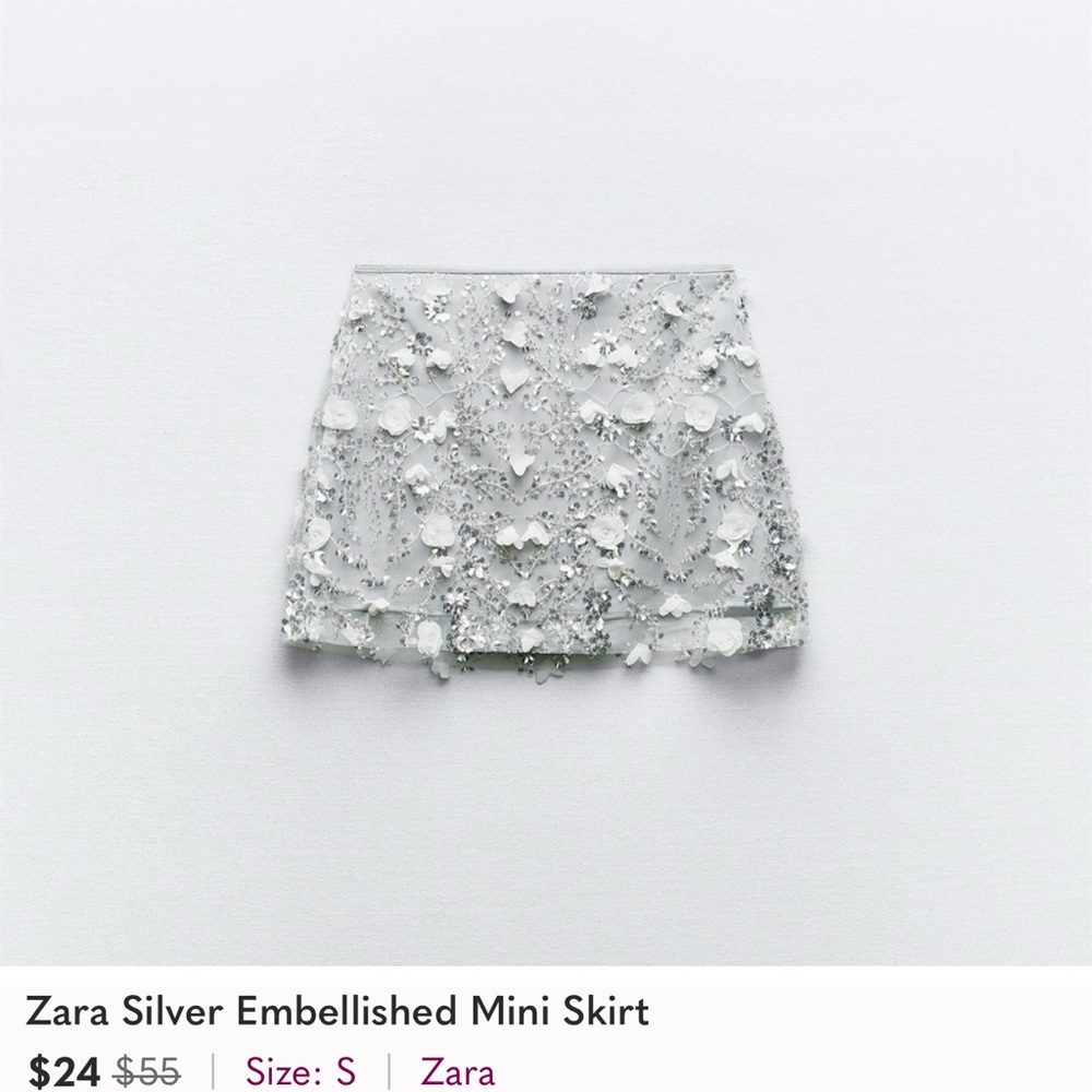 Zara Silver Embellished Cocktail Mini Skirt